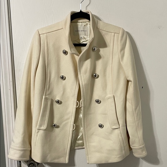 Banana Republic Jackets & Blazers - Banana Republic Wool Blend Double Breasted Ivory Button Down Pea Coat Size Small